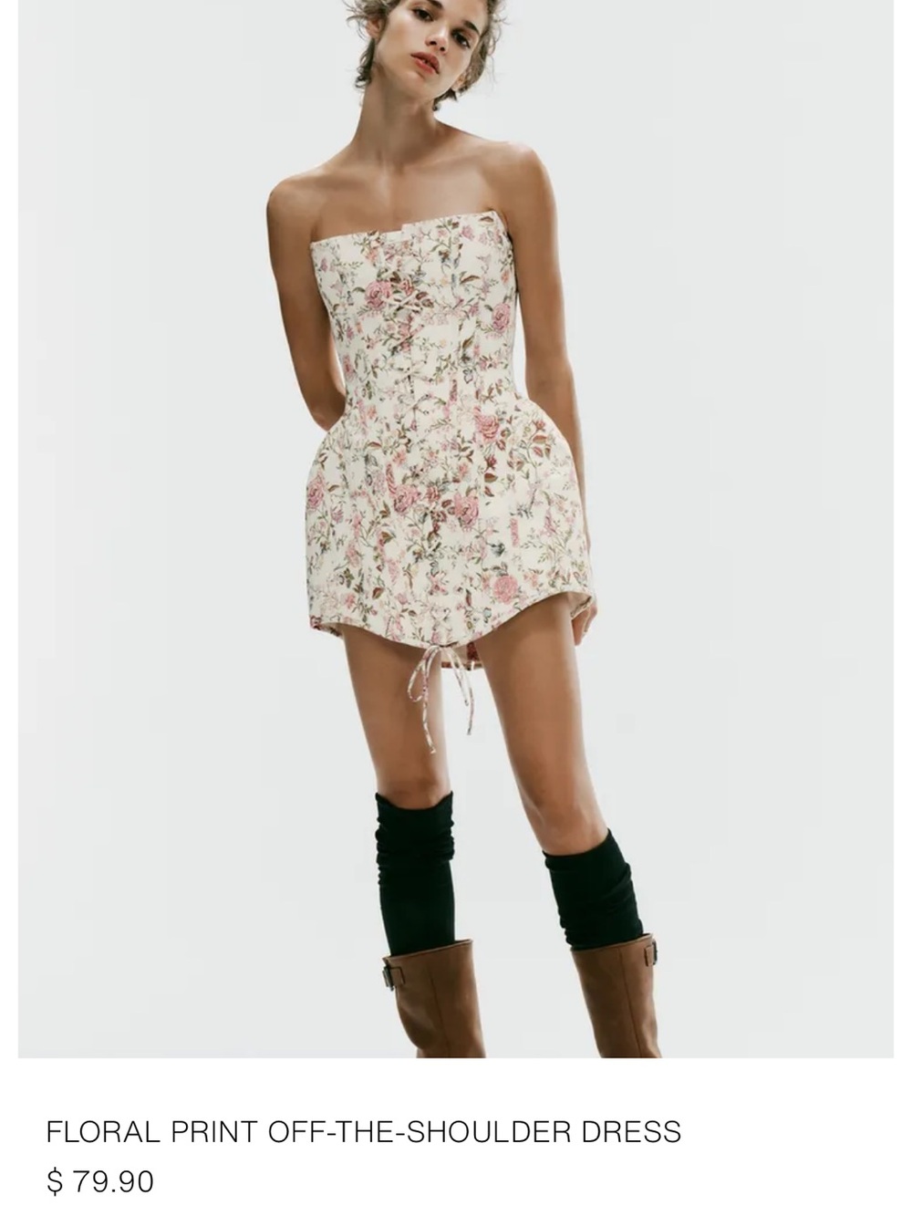 Zara Strapless Floral Mini Dress in Cream and Pink